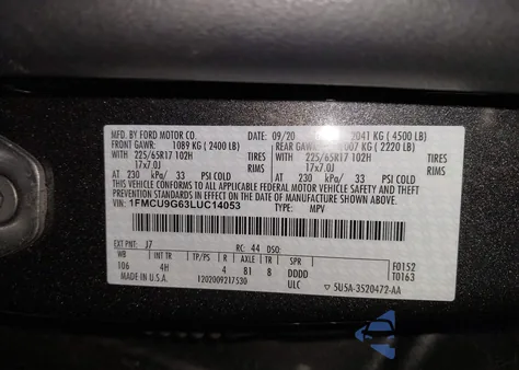 2020 Ford Escape Se from USA, damaged, VIN 1FMCU9G63LUC14053